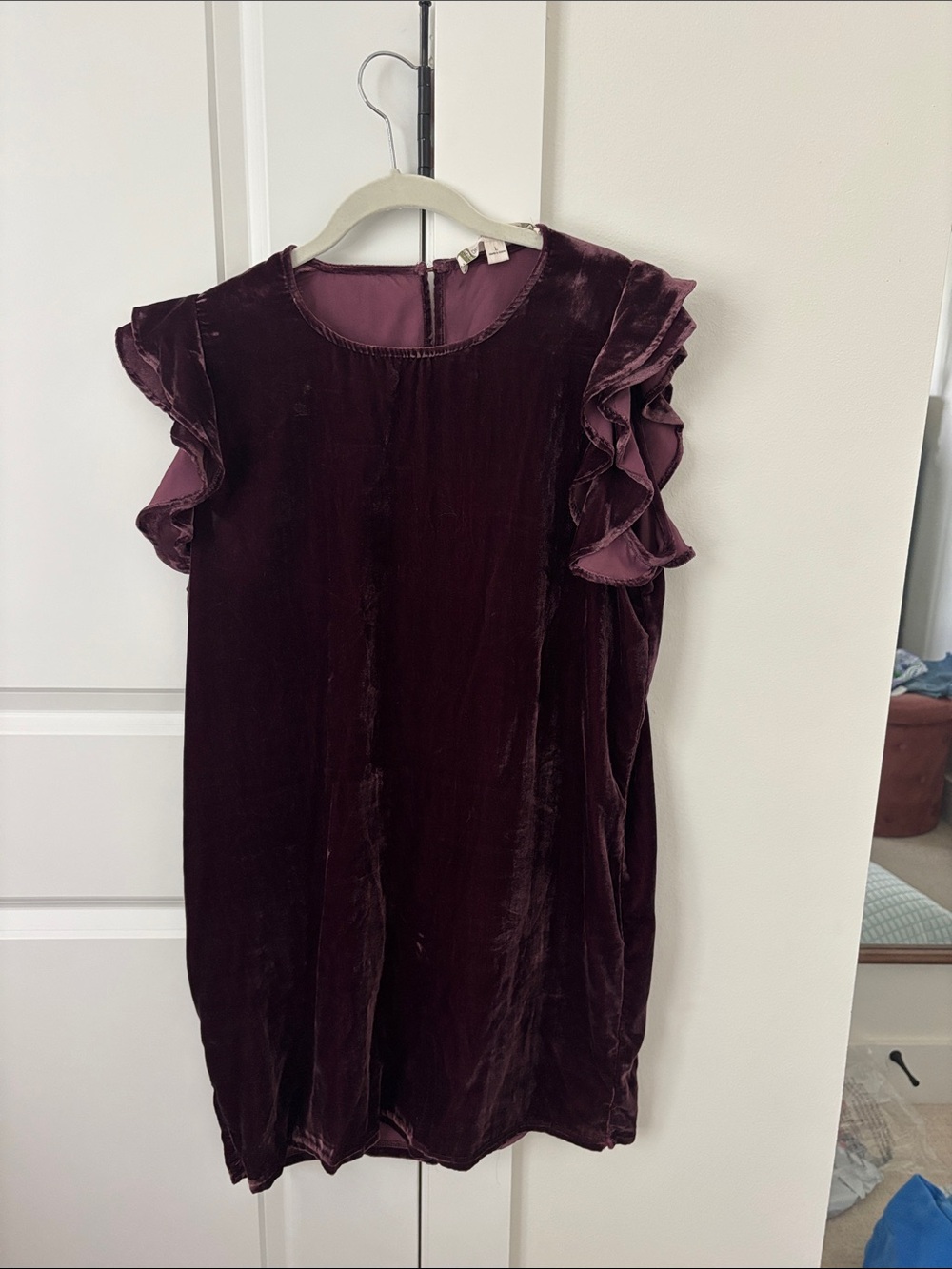 Chelsea and Violet Women’s Velvet Ruffle Sleeve Dress - Wine